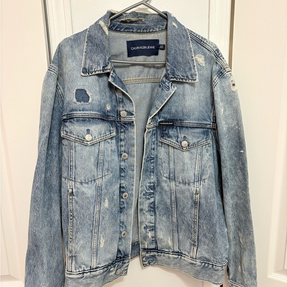 Calvin Klein Jeans Distressed Blue Denim Jacket - Picture 3 of 10